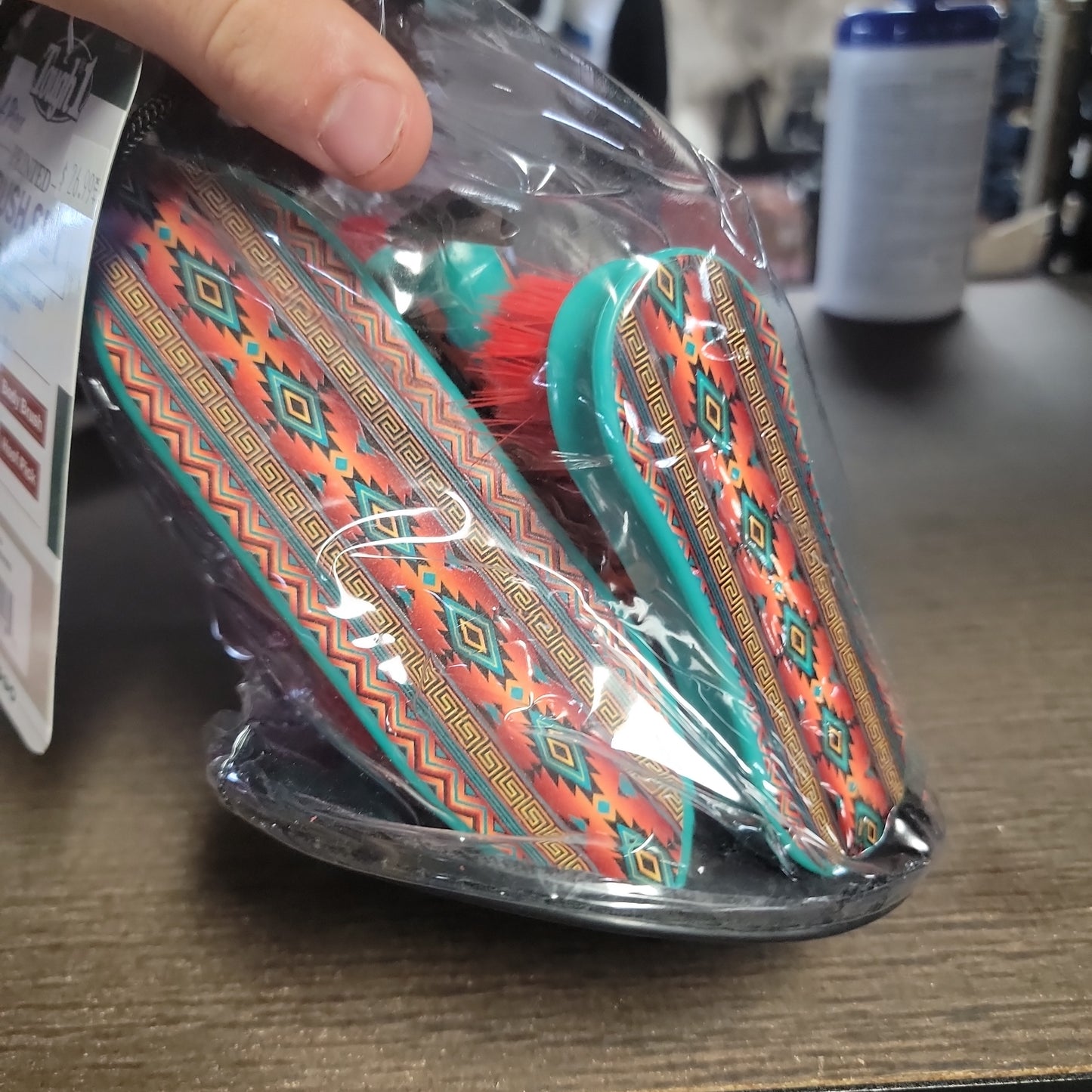 4 PIECE PRINTED BRUSH SET-teal navajo