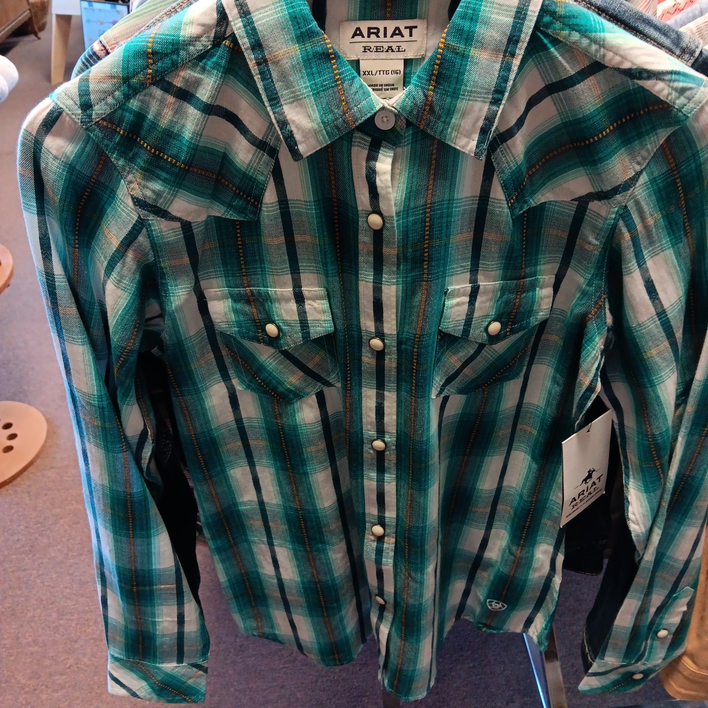 GIRLS ARIAT REAL BAYOU SHIRT-BLUE : XXL