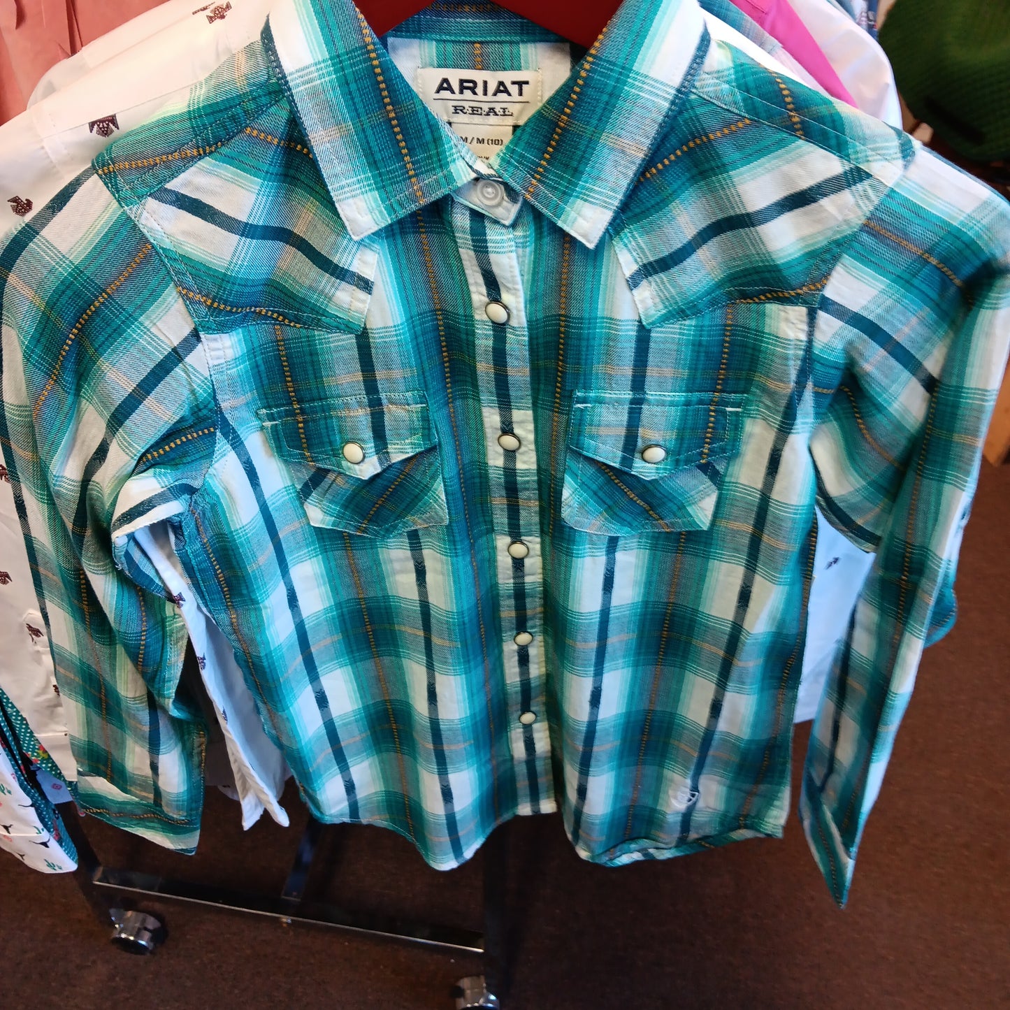 GIRLS ARIAT REAL BAYOU SHIRT-BLUE : M