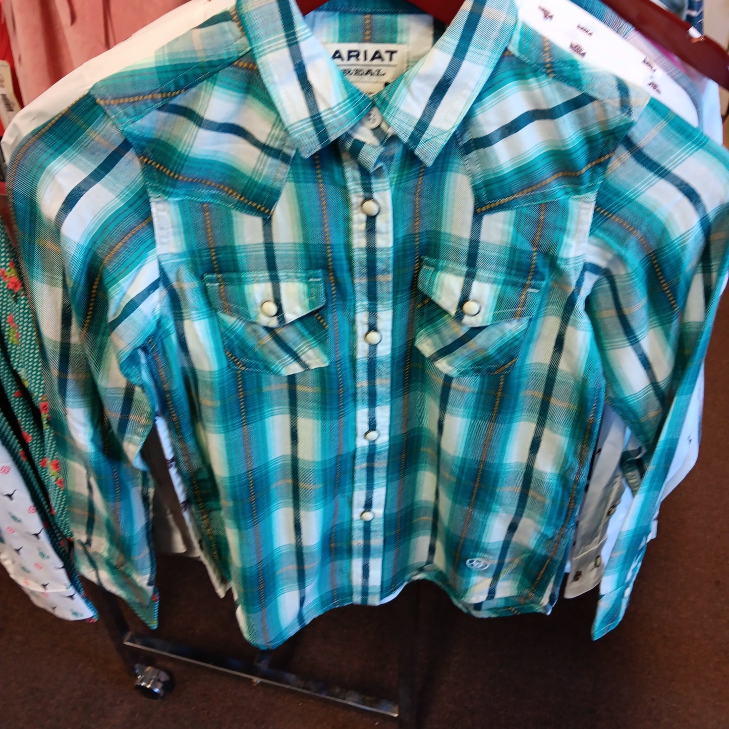 GIRLS ARIAT REAL BAYOU SHIRT-BLUE : S