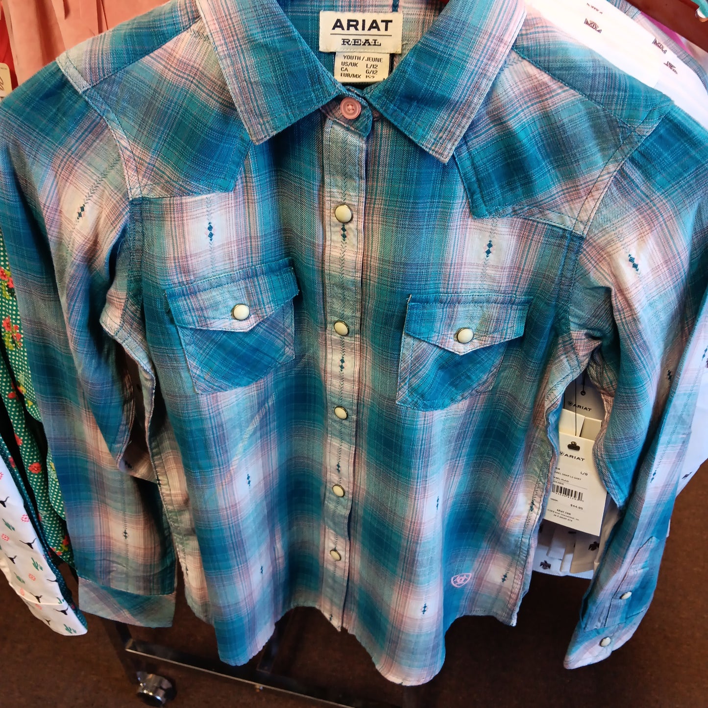 GIRLS ARIAT SNAP LS SHIRT-PLAID : L