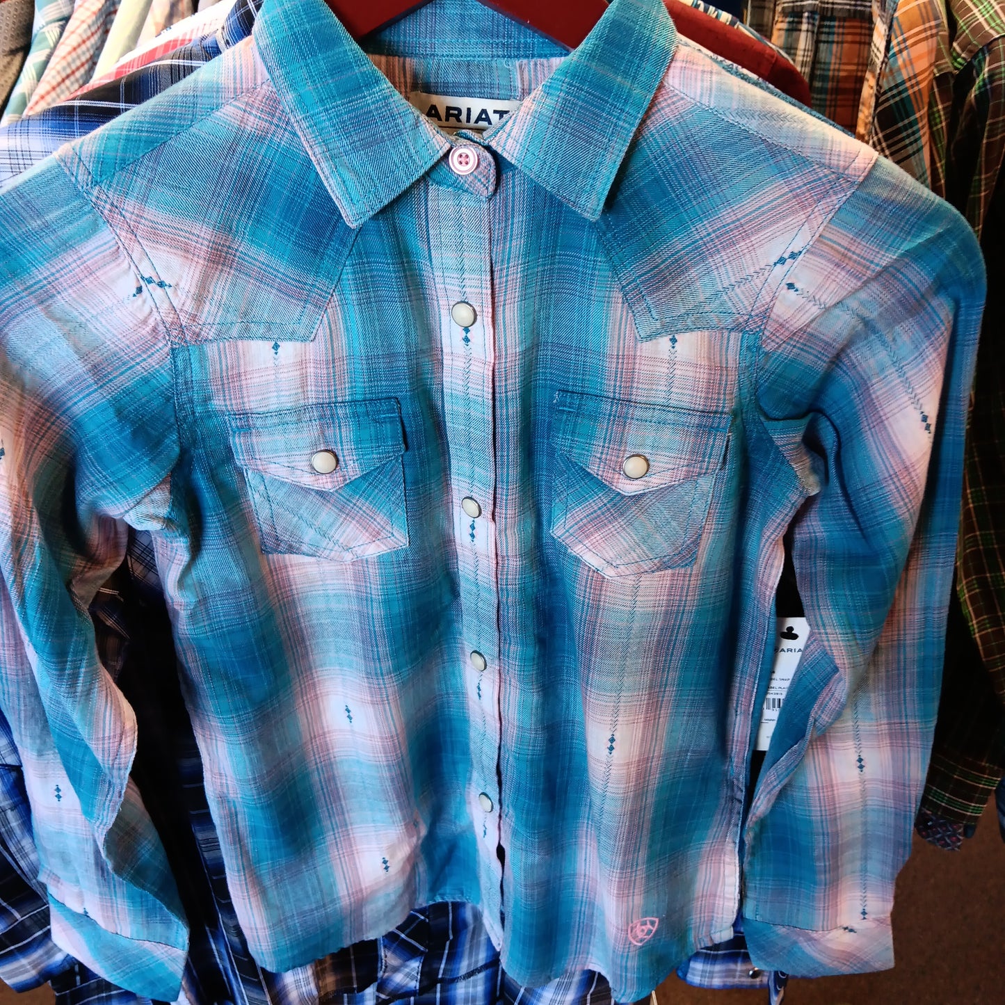 GIRLS ARIAT SNAP LS SHIRT-PLAID : S