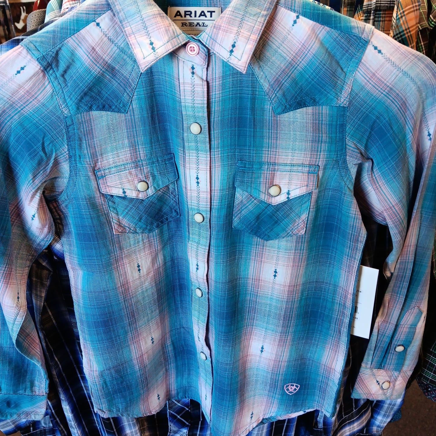 GIRLS ARIAT SNAP LS SHIRT-PLAID : XS