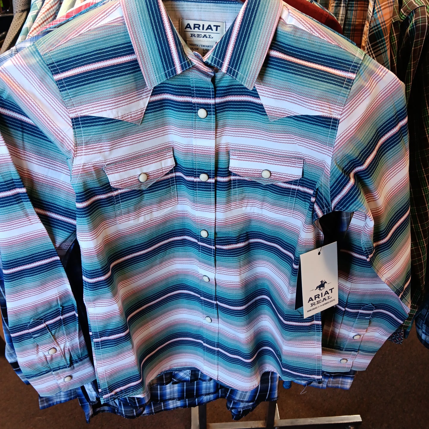 GIRLS DOWNSTREAM LS SHIRT-TEAL SNAP : L