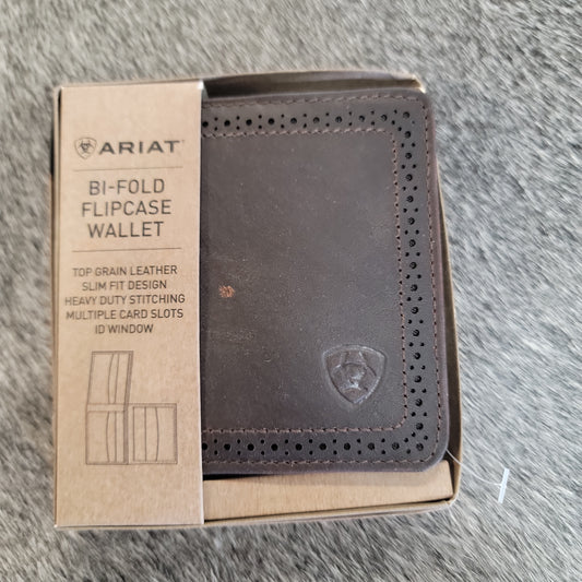 Mens Ariat Bi-Fold Wallet-Dark Brown