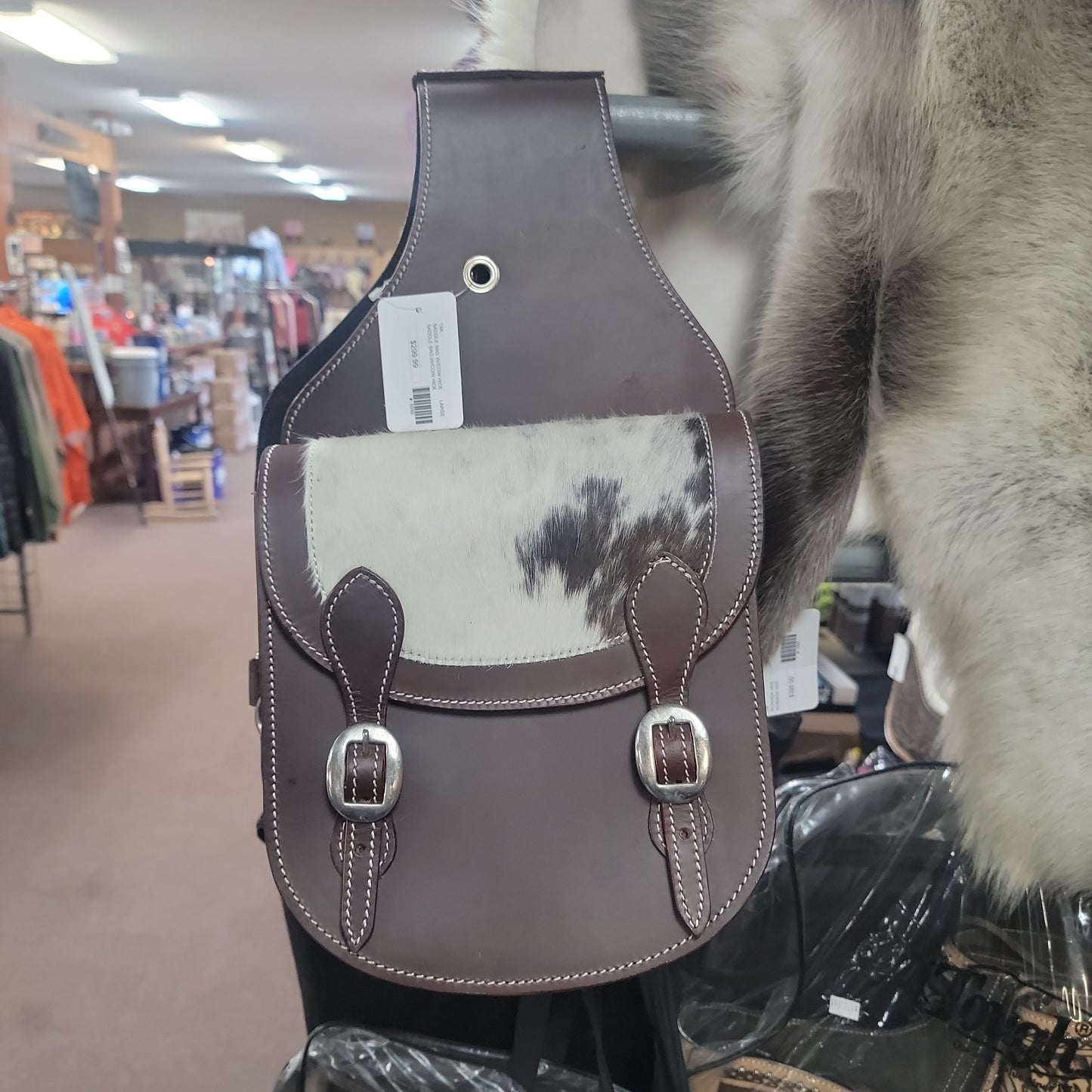 SADDLE BAG W/COW HIDE-LARGE