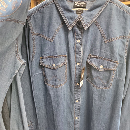 Mens Western Shirt-BLUE DENIM : XL