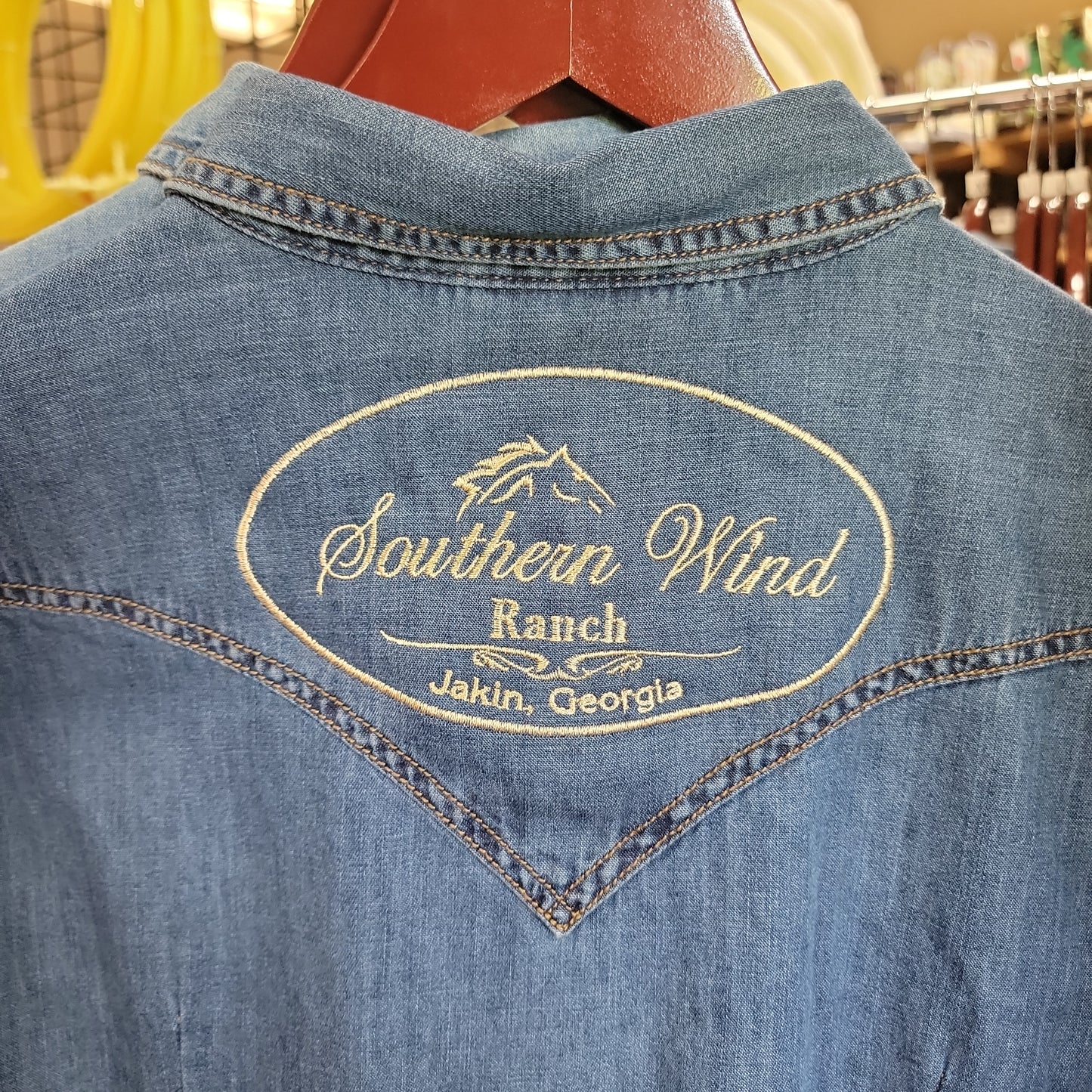 Mens Western Shirt-BLUE DENIM : XL