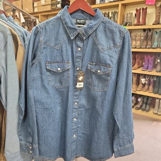 Mens Western Shirt-Blue DENIM : L