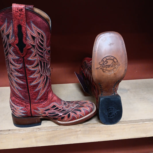 WOMENS RED LUCCHESE BOOT-VIOLET RED :