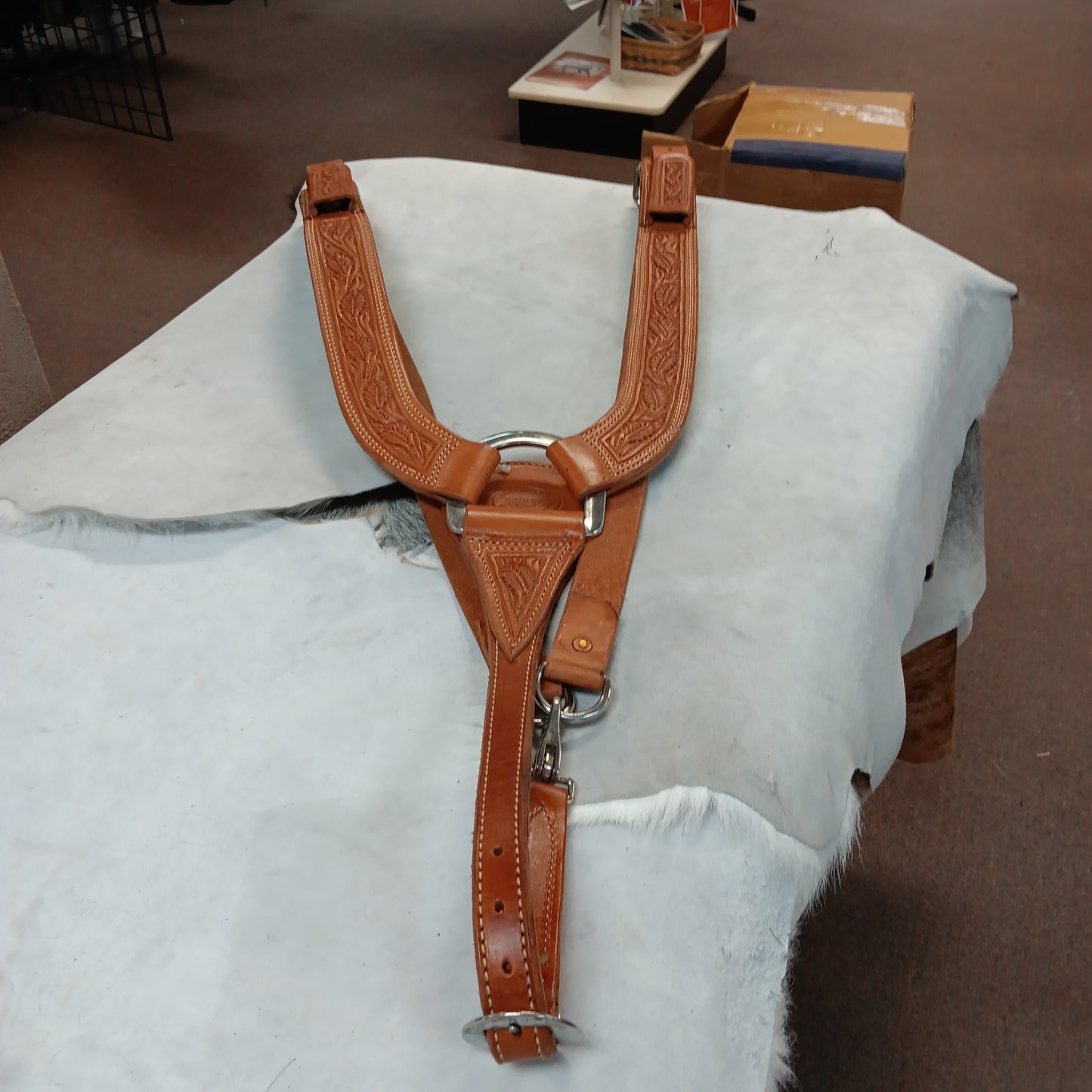 Teskey's tooled pulling breast collar