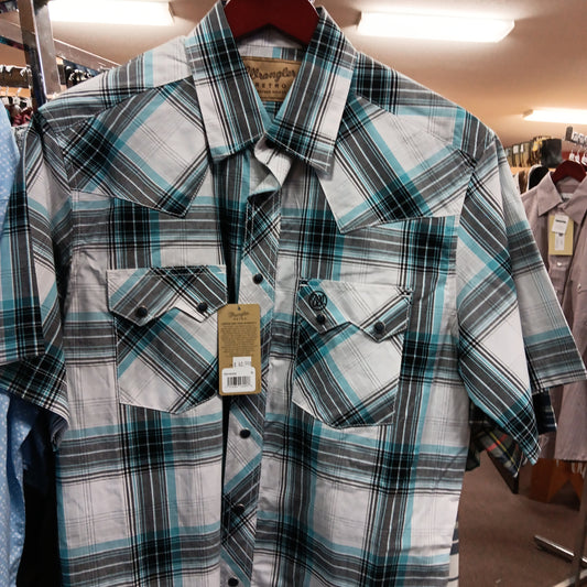 MENS WRANGLER SHIRT-PLAID shortsleeve