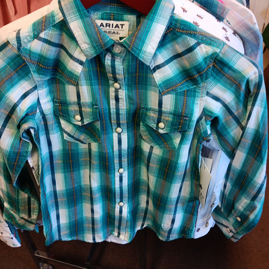 GIRLS ARIAT REAL BAYOU SHIRT-BLUE : XS