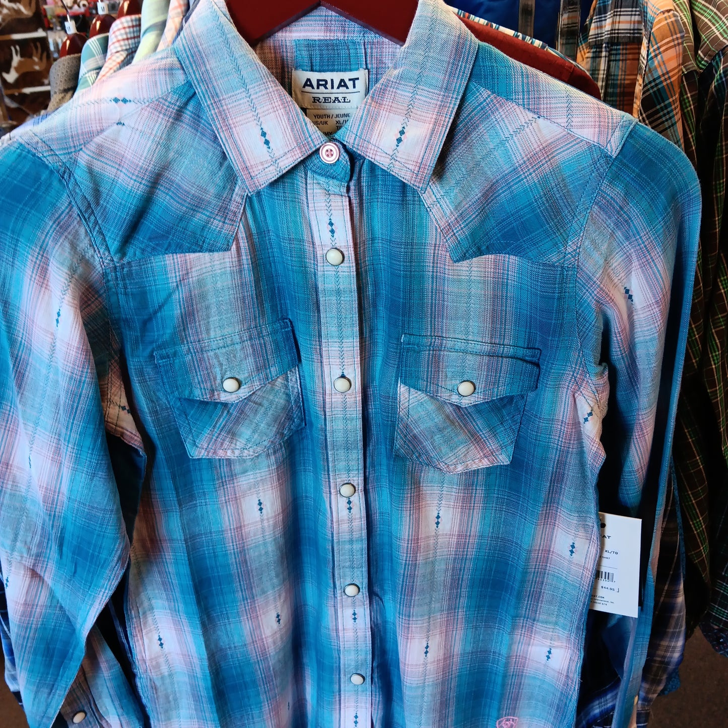 GIRLS ARIAT SNAP LS SHIRT-PLAID : XL