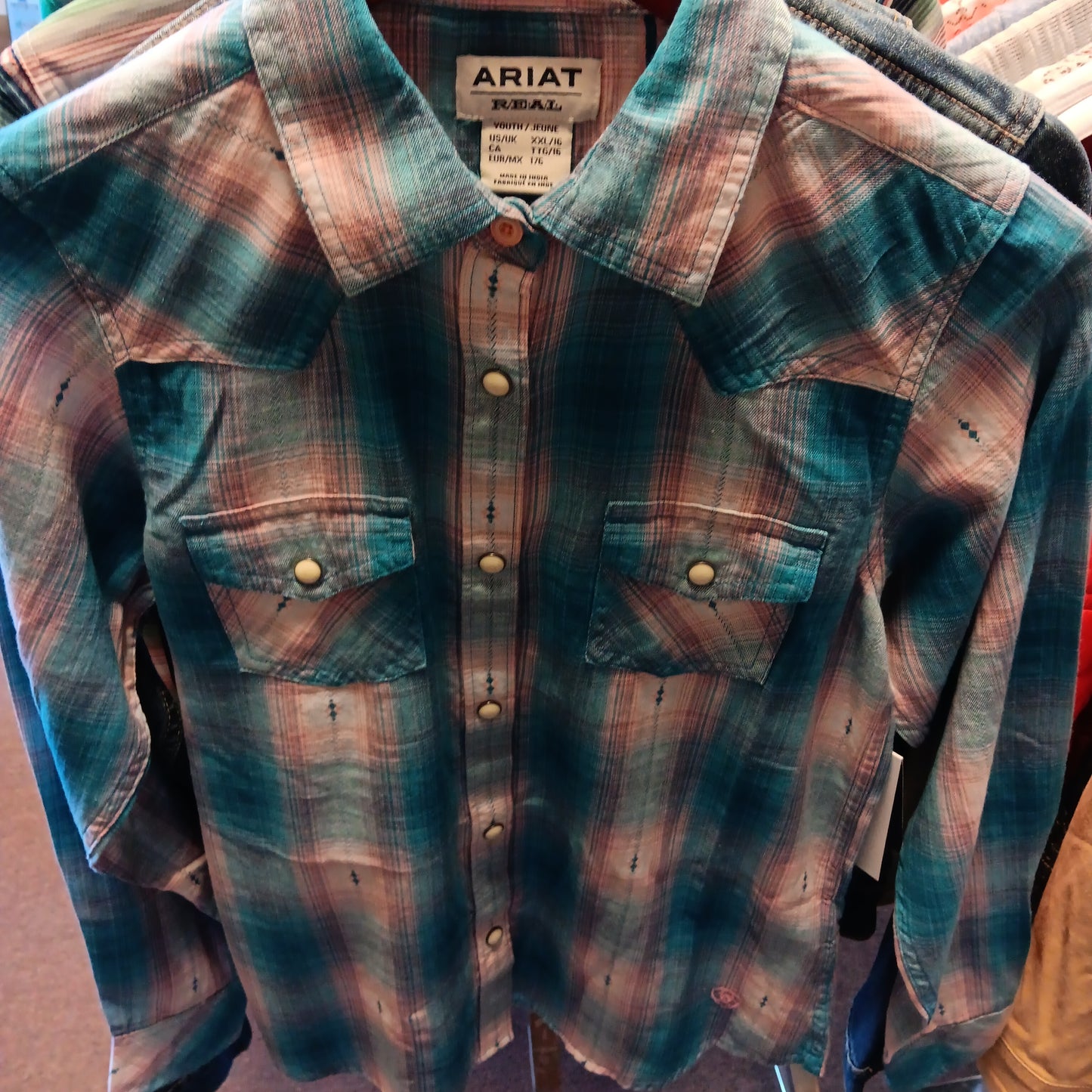 GIRLS ARIAT SNAP LS SHIRT-PLAID : XXL