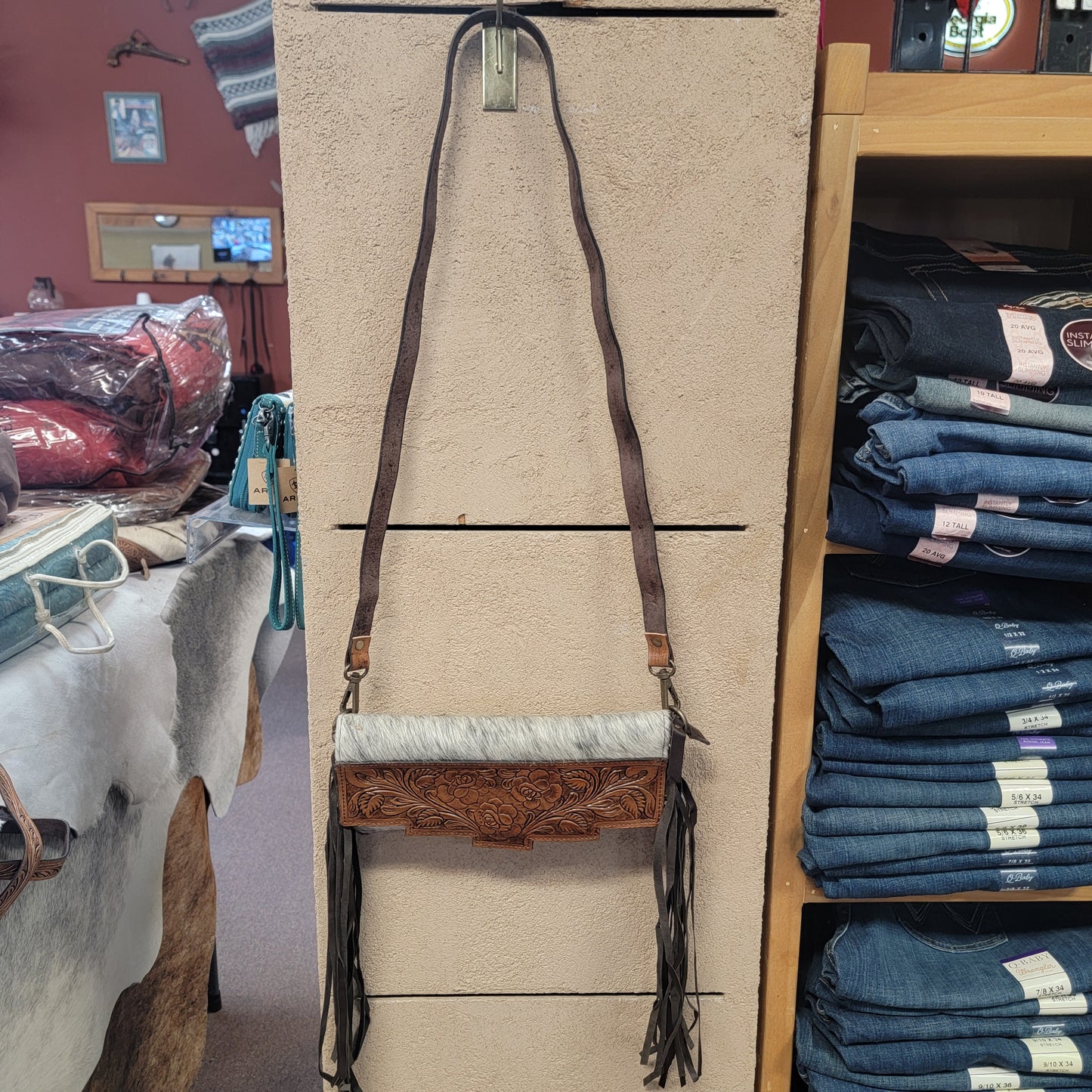 Ladies cow hide cross body bag