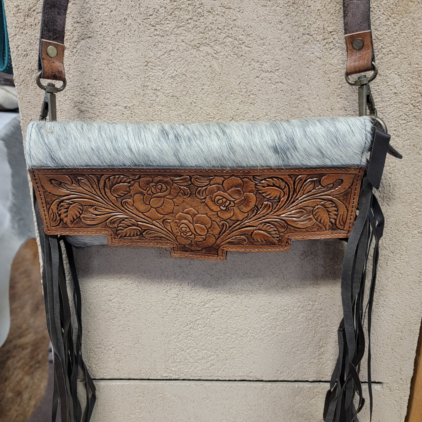 Ladies cow hide cross body bag