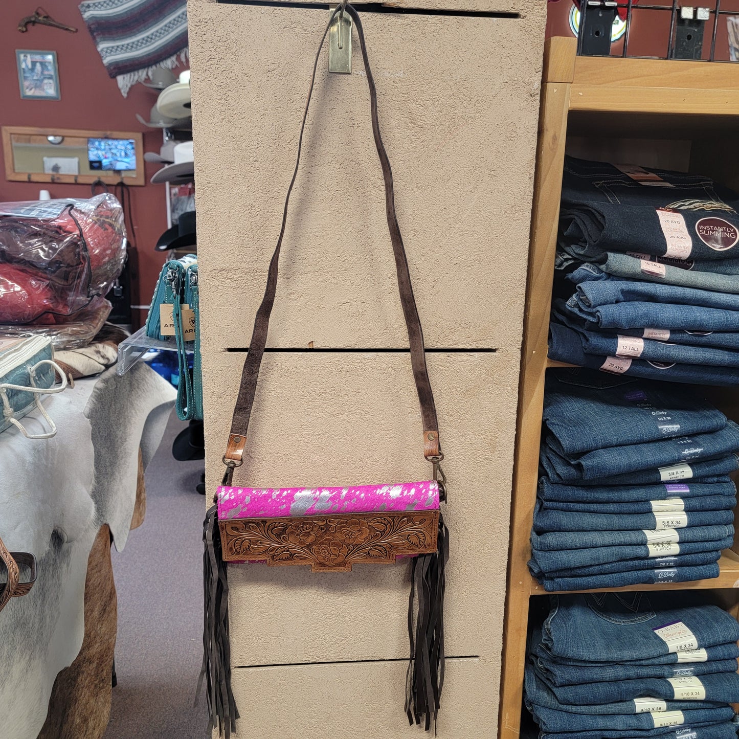 Ladies cow hide cross body bag