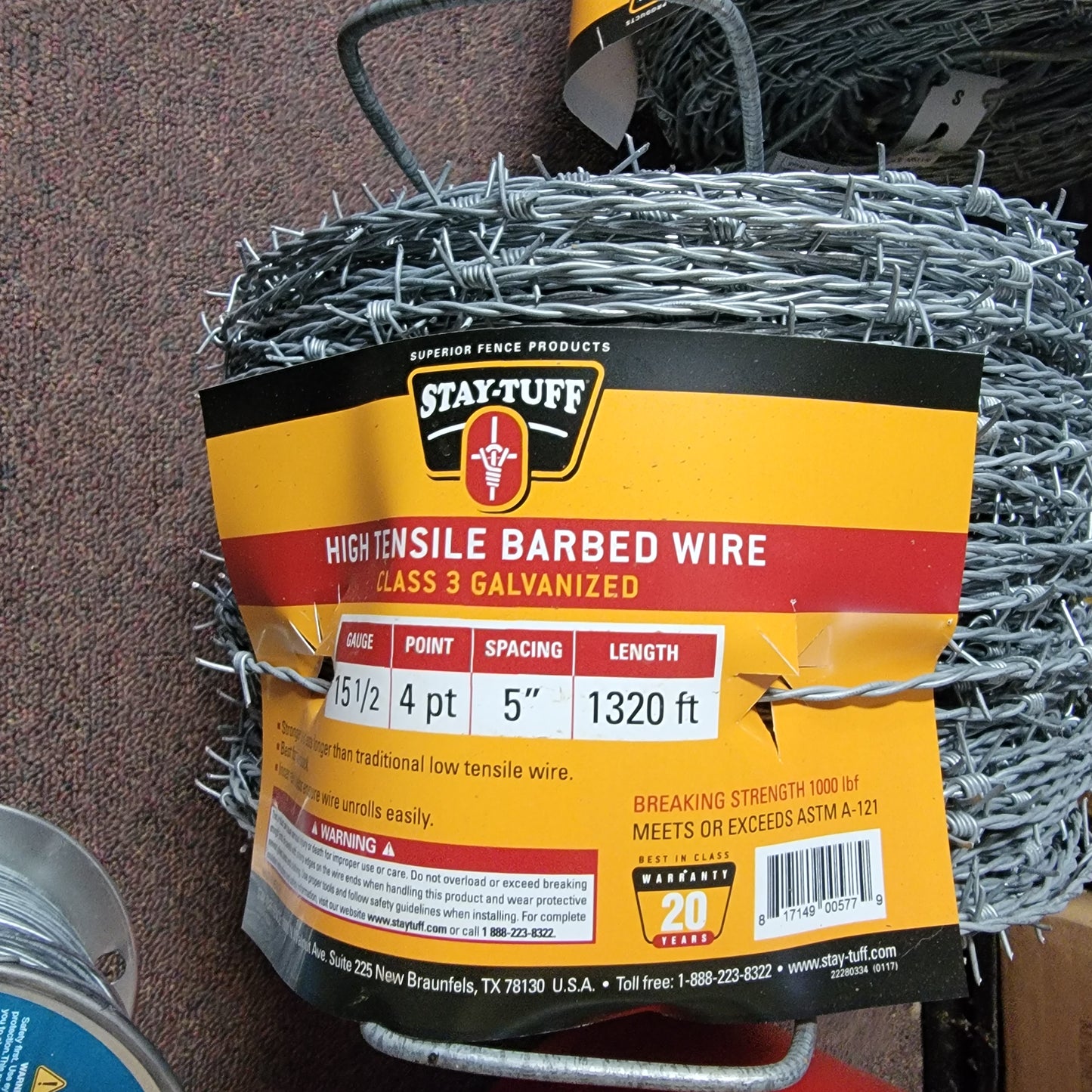 Barbed wire 4pt 15.5 ga 5" spacing