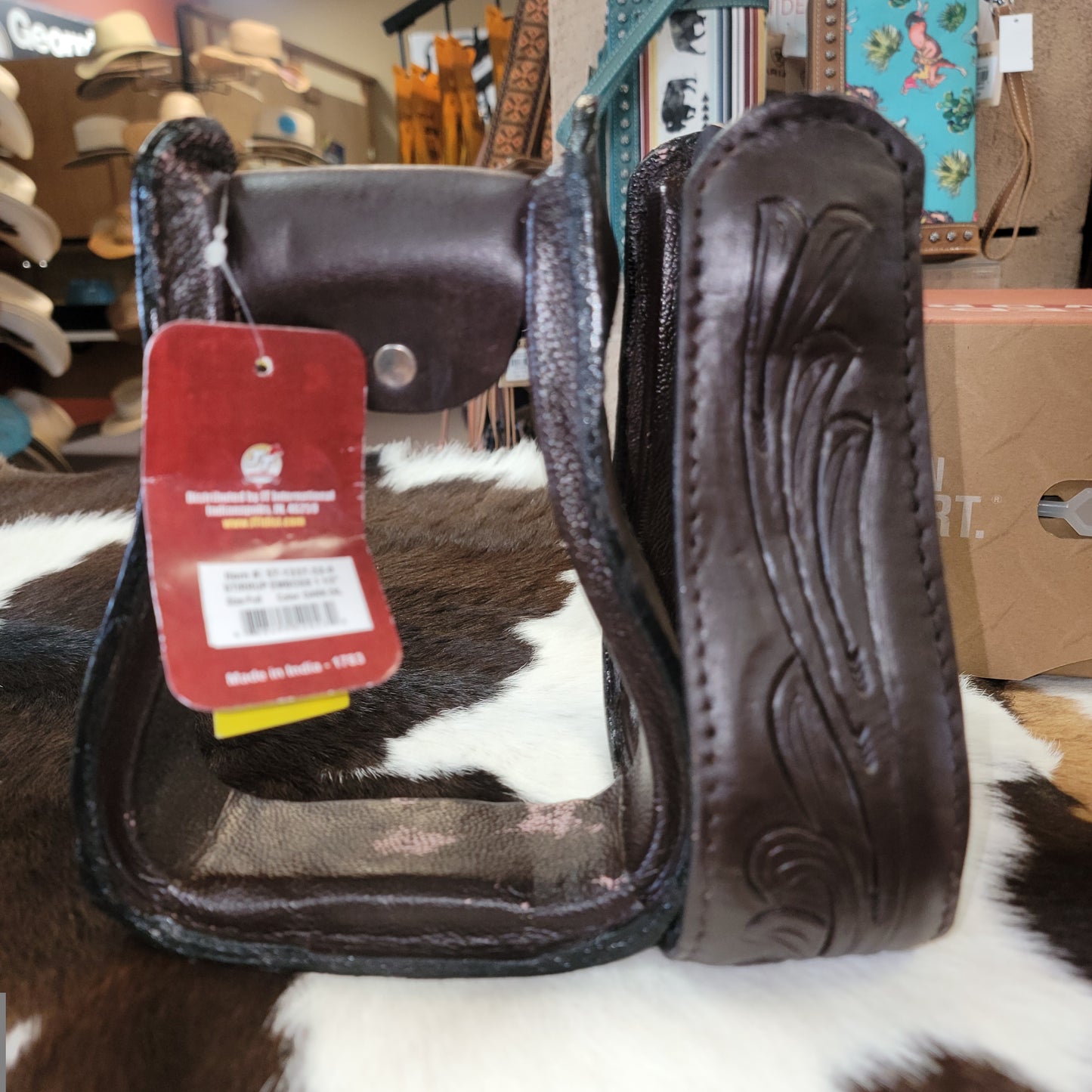 Royal king embossed leather covered stirrups