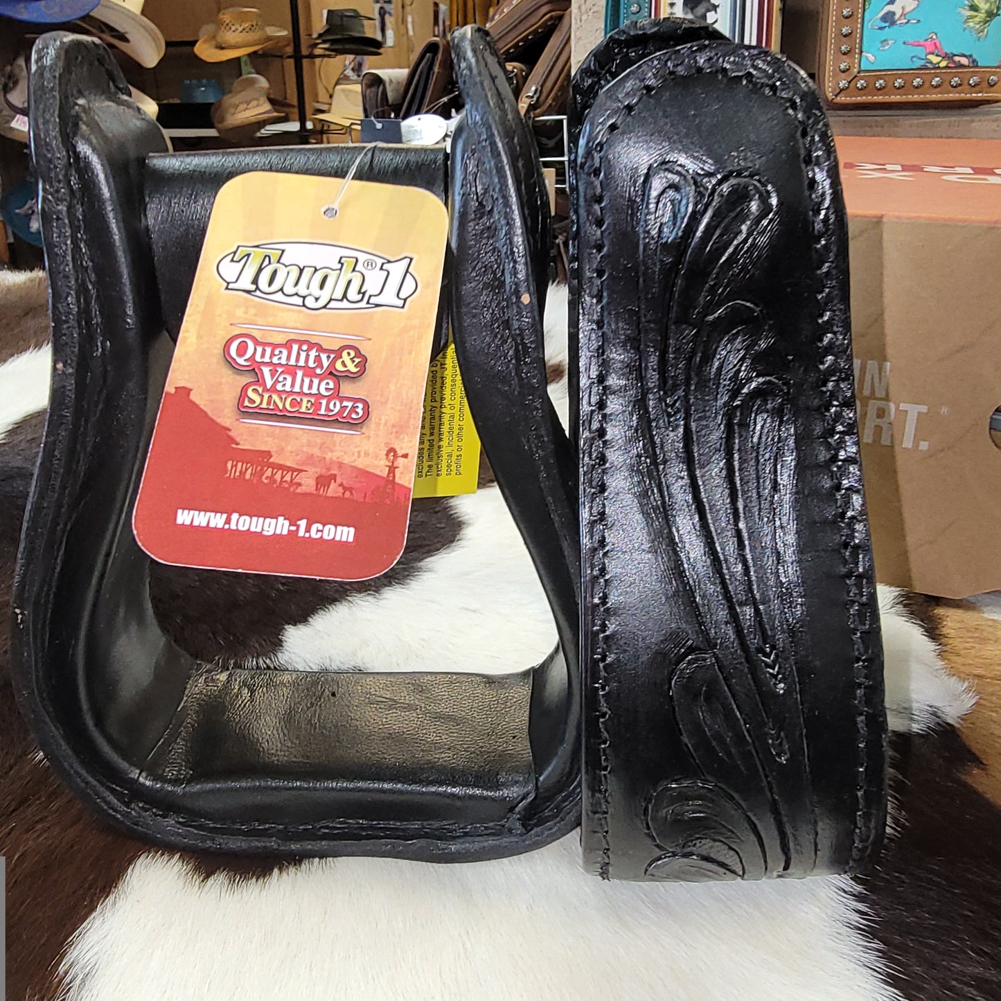 Royal king embossed leather covered stirrups