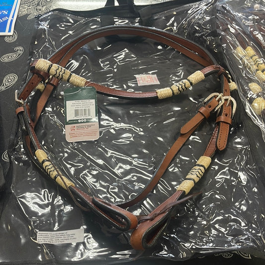 Rawhide braid brow, leather headstall, Tie bit