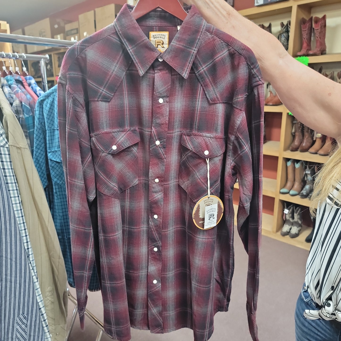 Men L/S Resistol-M-Rust/stripes : M