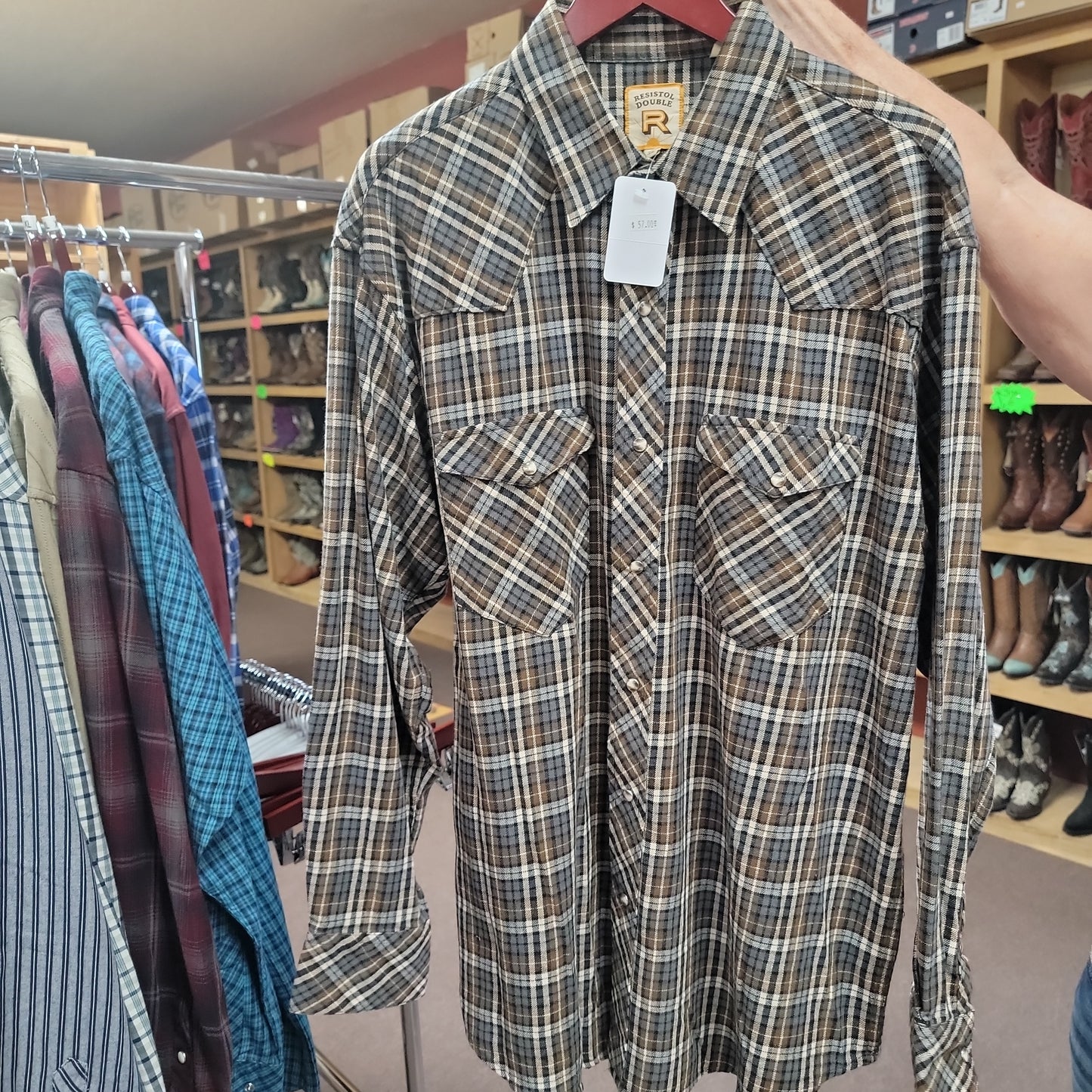 Men L/S Resistol-M-Rust/stripes : M